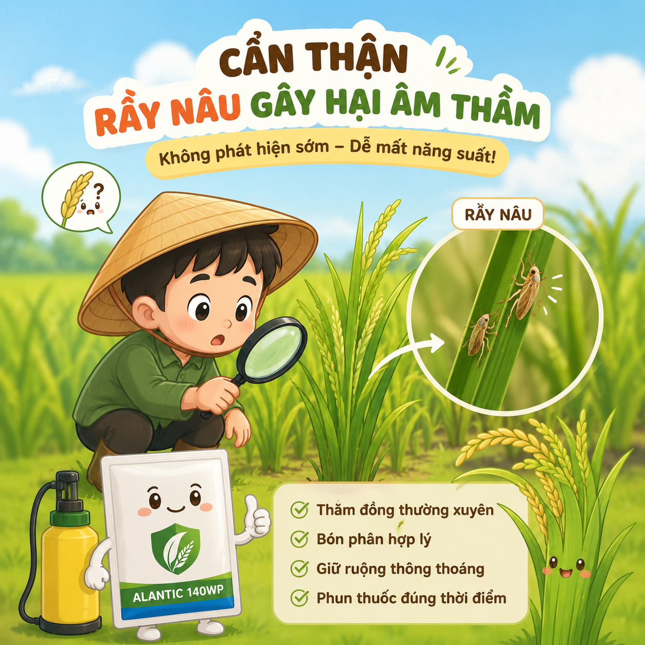 Ruộng lúa xanh tốt nhưng vẫn thất năng suất? Có thể do rầy nâu gây hại âm thầm