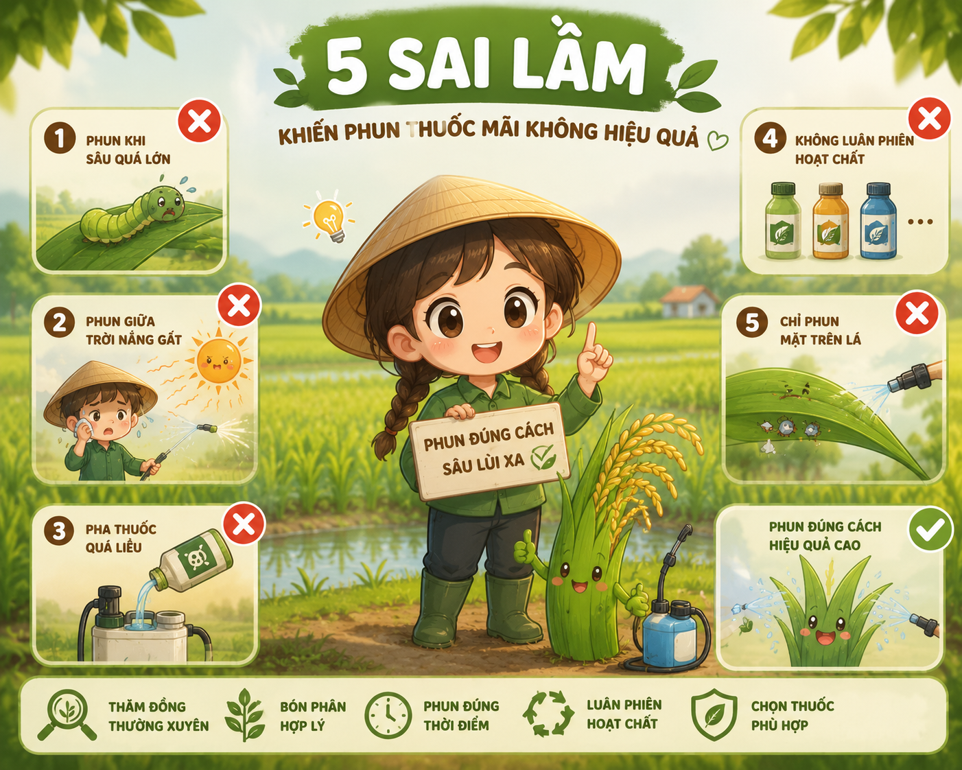 5 sai lầm khiến phun thuốc trừ sâu trên lúa mãi không hiệu quả