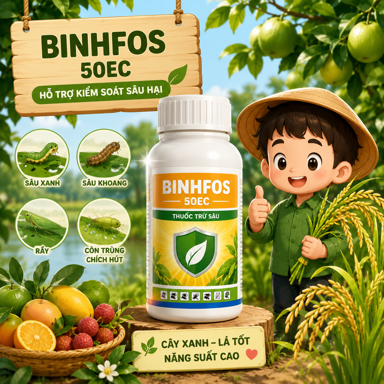 Thuốc trừ sâu BINHFOS 50EC – Giải pháp hỗ trợ kiểm soát sâu hại hiệu quả cho cây ăn quả và cây lương thực