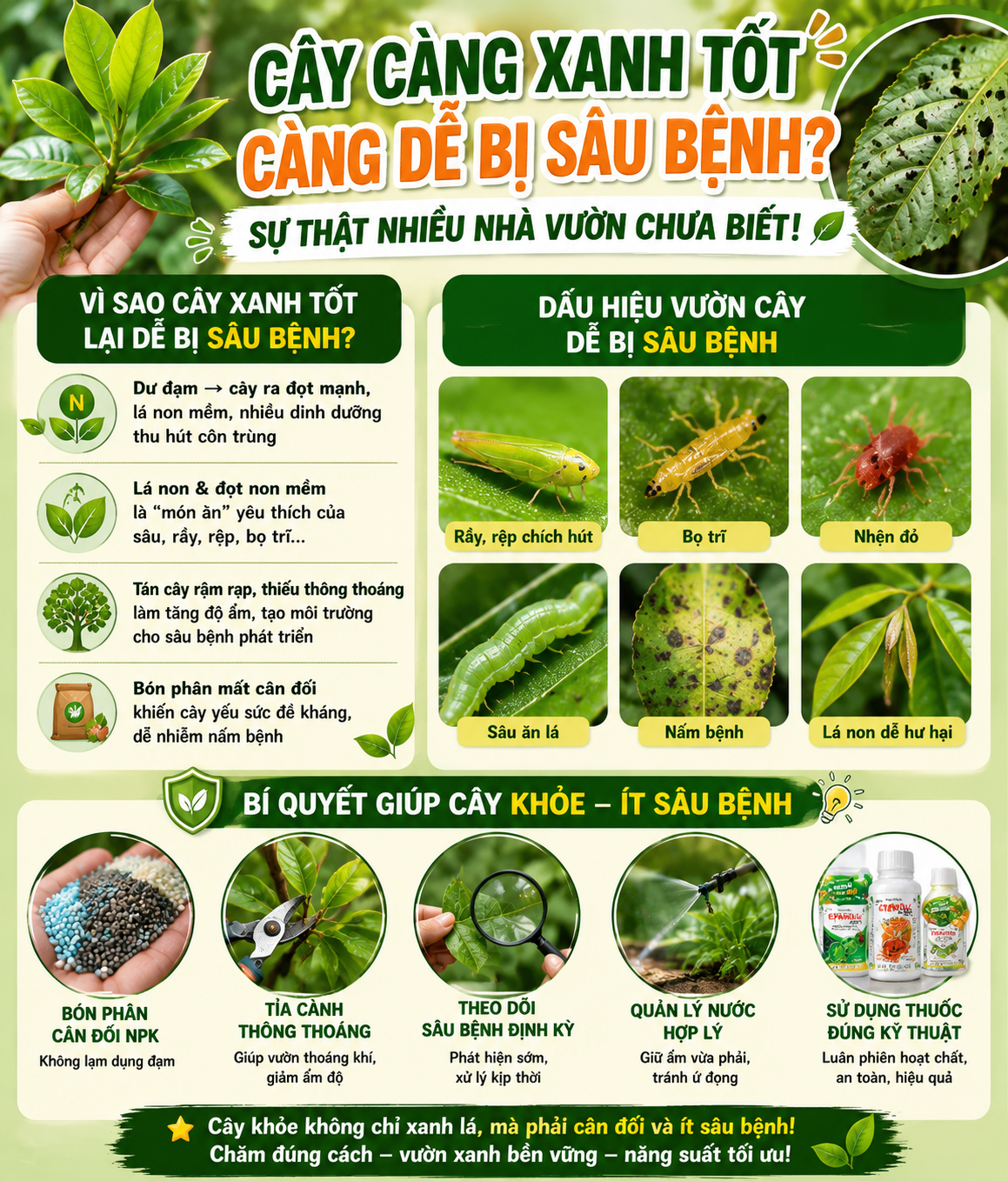 Cây xanh mướt nhưng sâu bệnh lại nhiều hơn? Sự thật nhiều nhà vườn chưa để ý