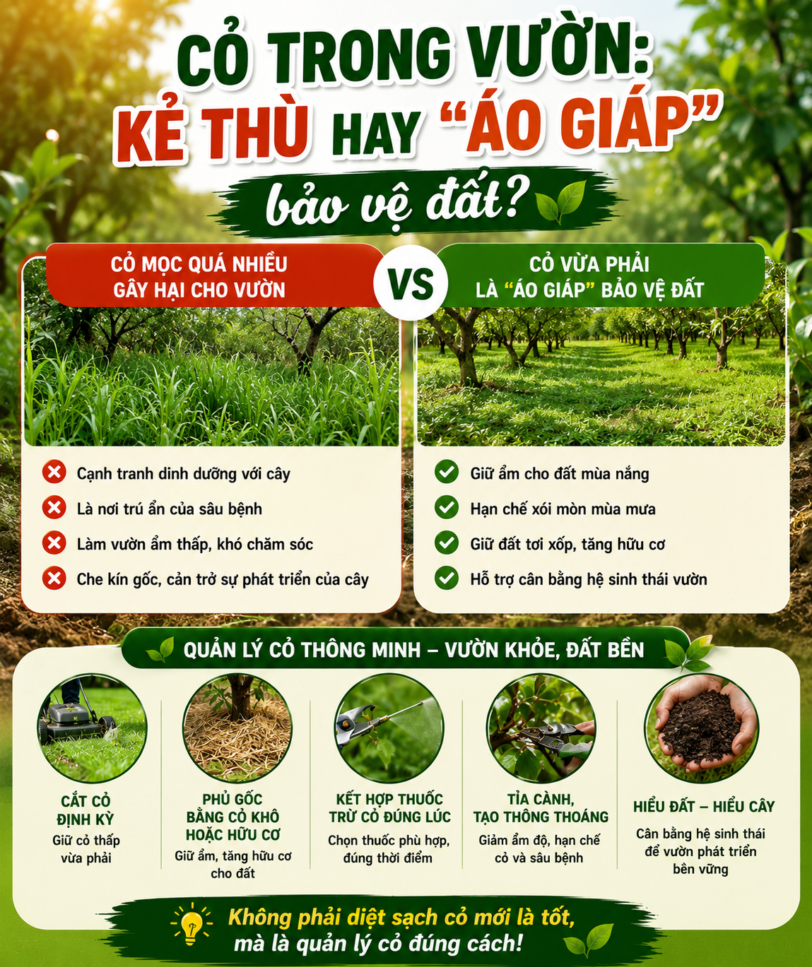 Cỏ trong vườn – Kẻ thù hay “áo giáp” bảo vệ đất?