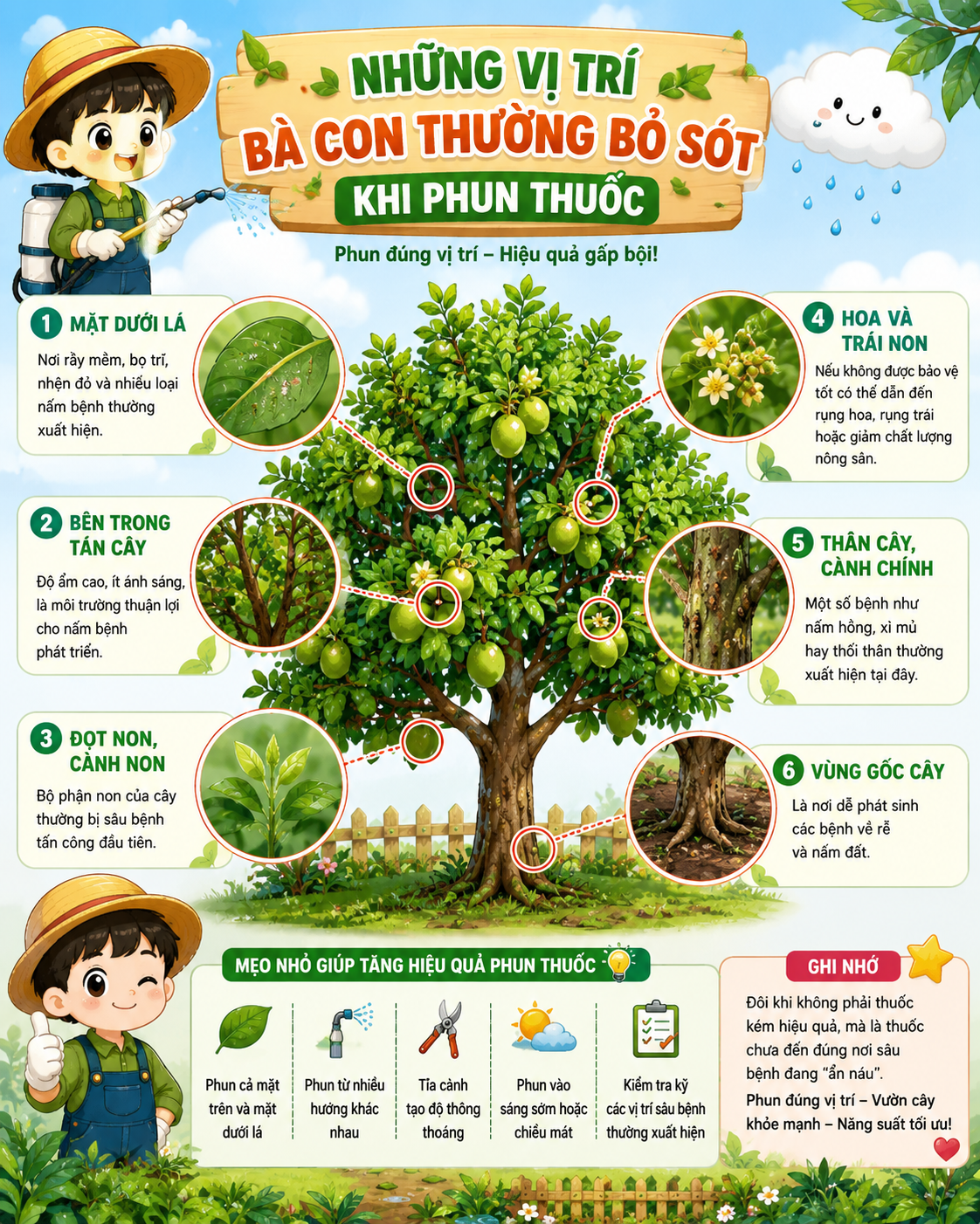 Những vị trí bà con thường bỏ sót khi phun thuốc khiến sâu bệnh vẫn tái phát
