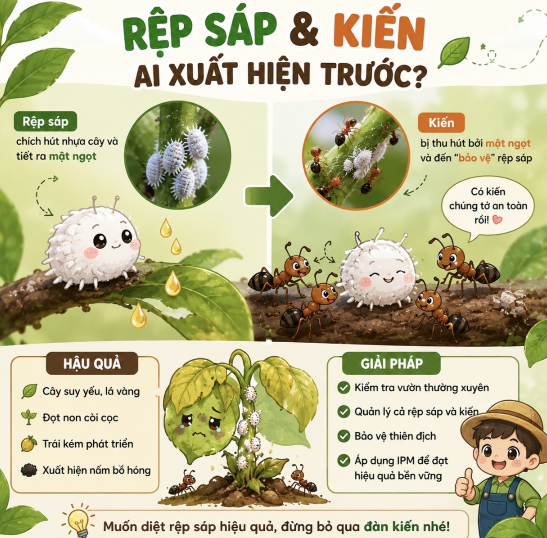 Rệp sáp xuất hiện vì kiến hay kiến xuất hiện vì rệp sáp? Sự thật khiến nhiều nhà vườn bất ngờ