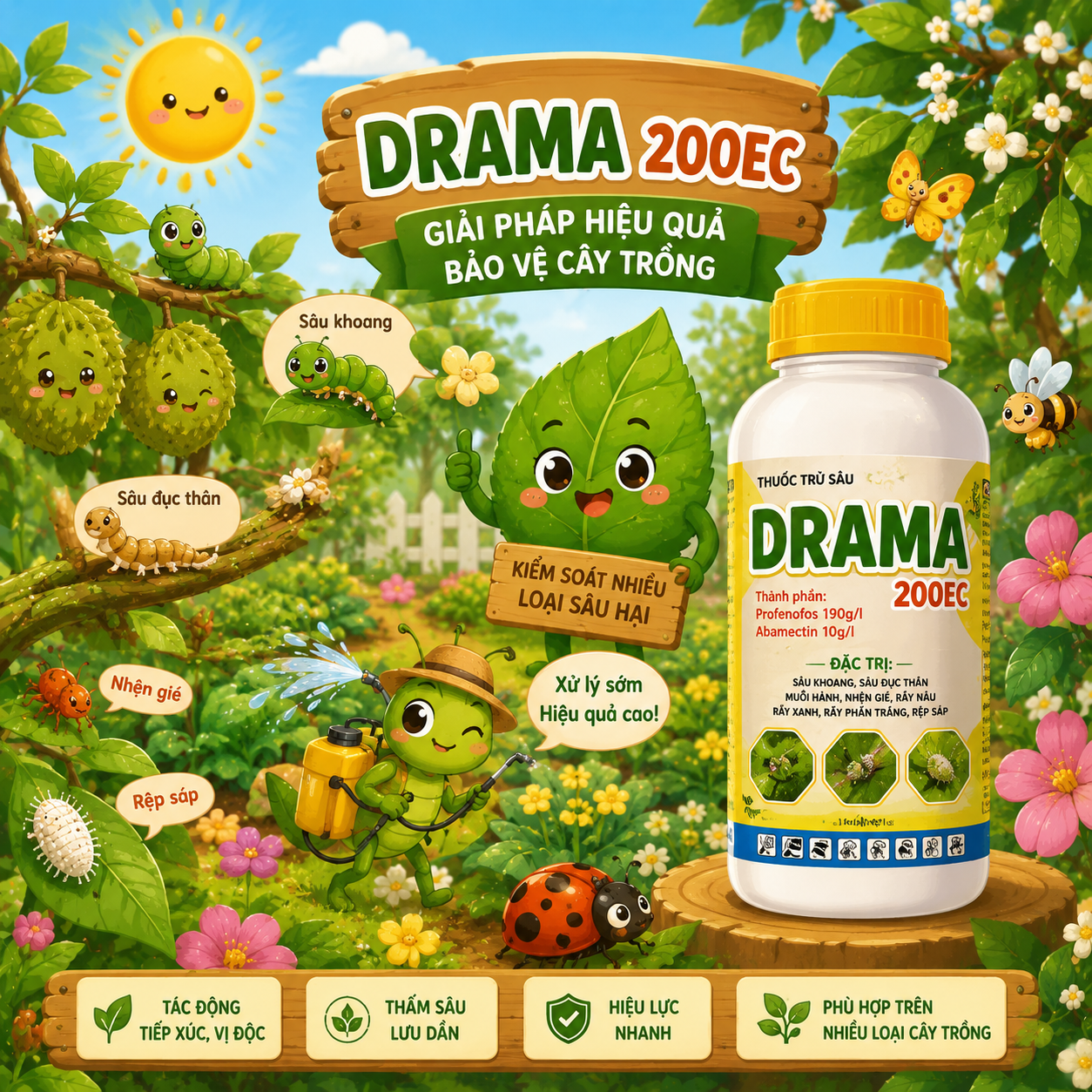 Thuốc trừ sâu DRAMA 200EC – Giải pháp kiểm soát sâu hại phổ rộng trên nhiều loại cây trồng