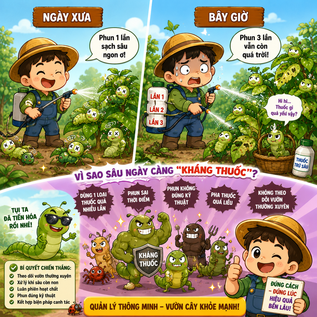 Ngày xưa phun một lần là sạch sâu, giờ phun ba lần vẫn còn? Sự thật nhiều nhà vườn chưa biết