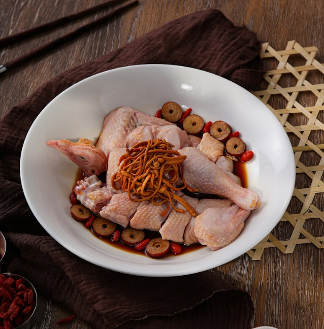 Gà Tre Hấp Đông Trùng - (Steamed Free-range Chicken with Cordyceps)